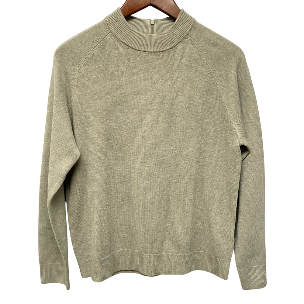 CAROLYN TAYLOR Petite Mock Neck Quarter Zip Sweater Light Green Sz PS Pullover